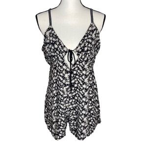 ANGIE Romper Black and White Star Print Spaghetti Strap Size Large